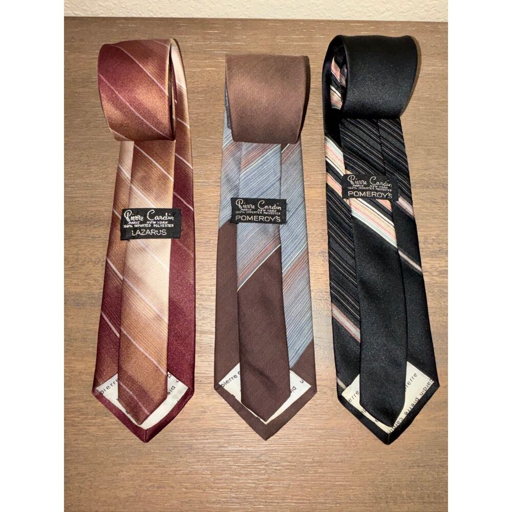 Vintage Pierre Cardin Lot of 3 Ties 3" Wide Striped Polyester Lazarus Pomeroy's - Picture 2 of 14